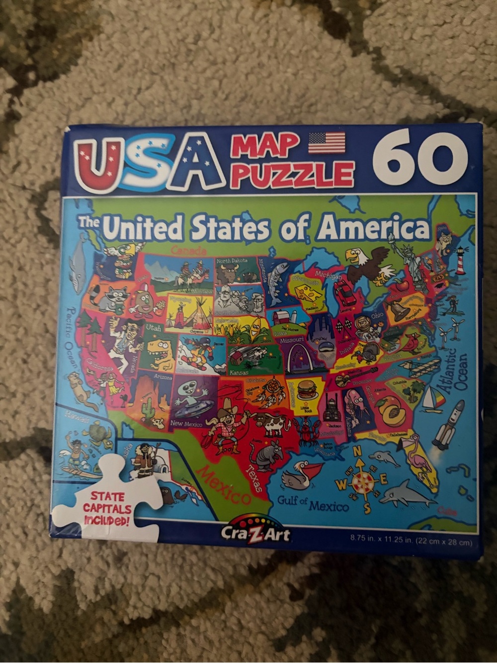 USA Map Puzzle 60-Piece - Colorful Blue Box